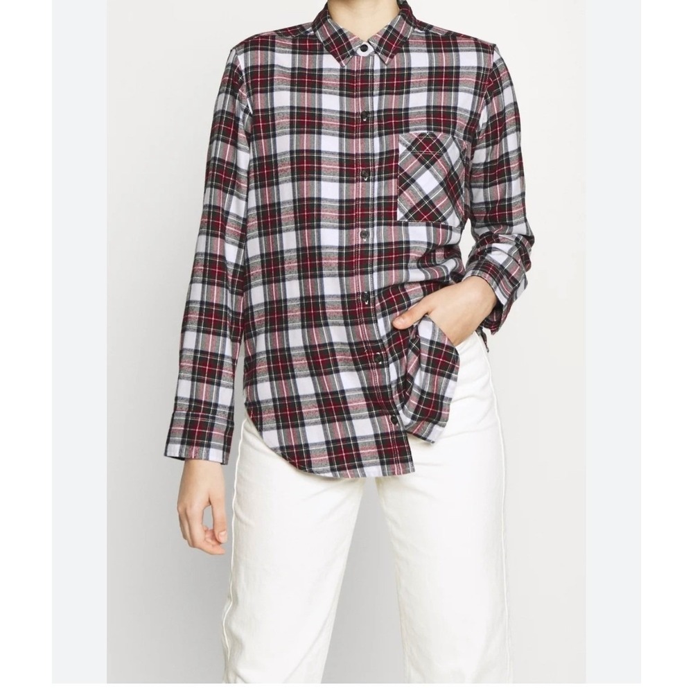 NWT Abercrombie Soft AF Red Black Plaid Flannel Button Down Shirt XS